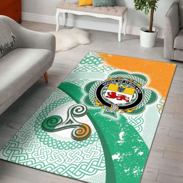 Ireland Area Rug - House of O'BOLAND Family Crest Area Rug - Ireland Shamrock With Celtic Patterns - Image 2