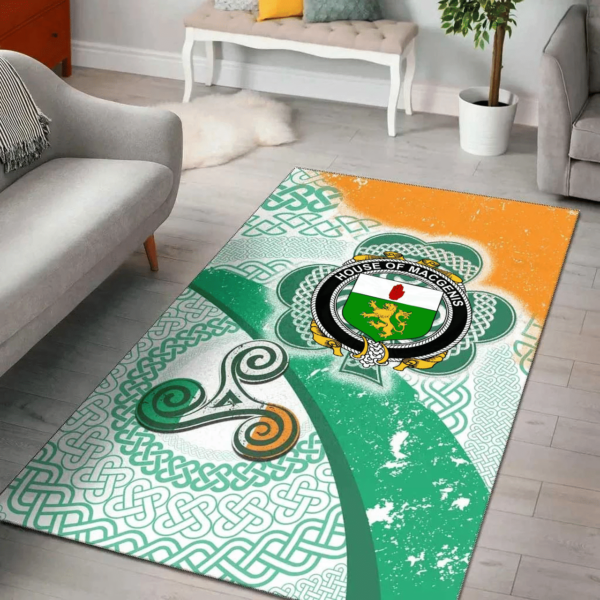 Ireland Area Rug - House of MACGENIS Family Crest Area Rug - Ireland Shamrock With Celtic Patterns - Image 2