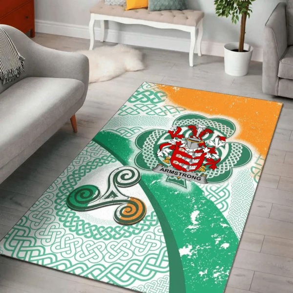 Ireland Area Rug - Armstrong Family Crest Area Rug - Ireland Shamrock With Celtic Patterns - Image 2