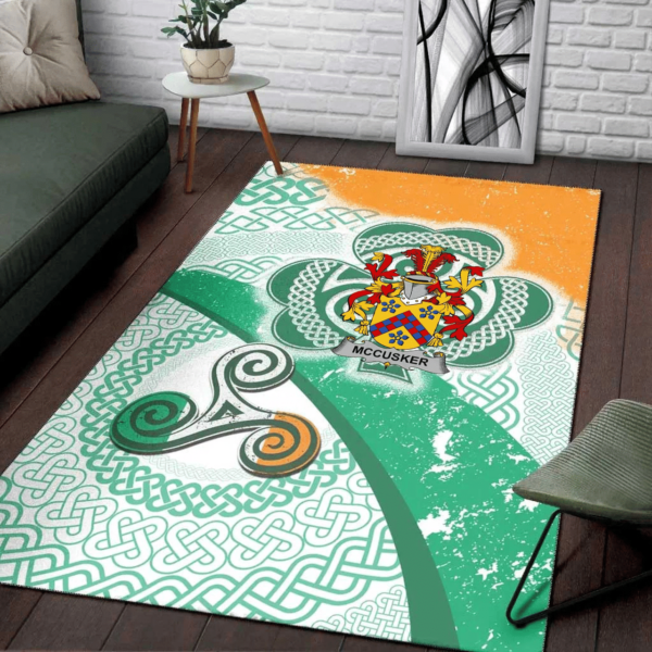 Ireland Area Rug - McCusker or Cosker Family Crest Area Rug - Ireland Shamrock With Celtic Patterns - Image 3