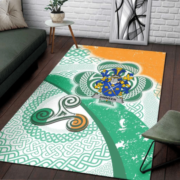 Ireland Area Rug - Dinneen or O'Dinneen Family Crest Area Rug - Ireland Shamrock With Celtic Patterns - Image 3