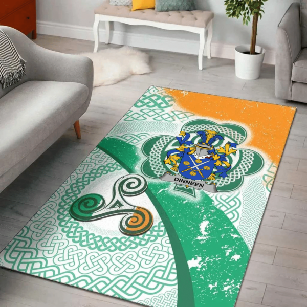 Ireland Area Rug - Dinneen or O'Dinneen Family Crest Area Rug - Ireland Shamrock With Celtic Patterns - Image 2