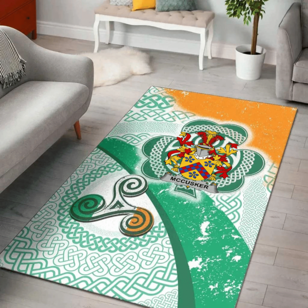 Ireland Area Rug - McCusker or Cosker Family Crest Area Rug - Ireland Shamrock With Celtic Patterns - Image 2