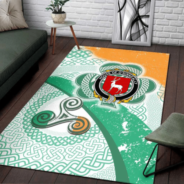 Ireland Area Rug - House of O'KINNEALLY Family Crest Area Rug - Ireland Shamrock With Celtic Patterns - Image 3