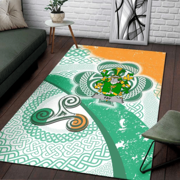 Ireland Area Rug - Fay or O'Fee Family Crest Area Rug - Ireland Shamrock With Celtic Patterns - Image 3