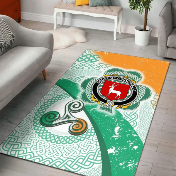 Ireland Area Rug - House of O'KINNEALLY Family Crest Area Rug - Ireland Shamrock With Celtic Patterns - Image 2