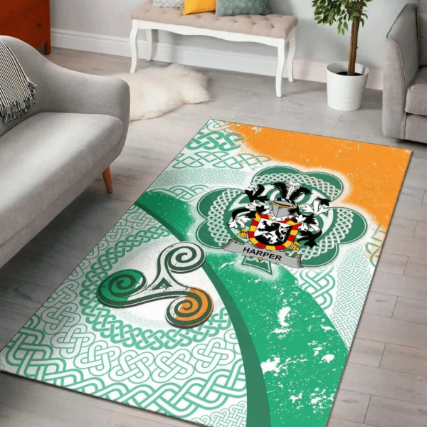 Ireland Area Rug - Harper Family Crest Area Rug - Ireland Shamrock With Celtic Patterns - Image 2