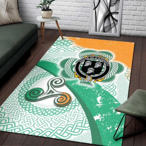 Ireland Area Rug - House of O'KENNEDY Family Crest Area Rug - Ireland Shamrock With Celtic Patterns - Image 3