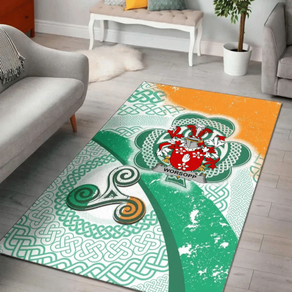 Ireland Area Rug - Worsopp Family Crest Area Rug - Ireland Shamrock With Celtic Patterns - Image 2