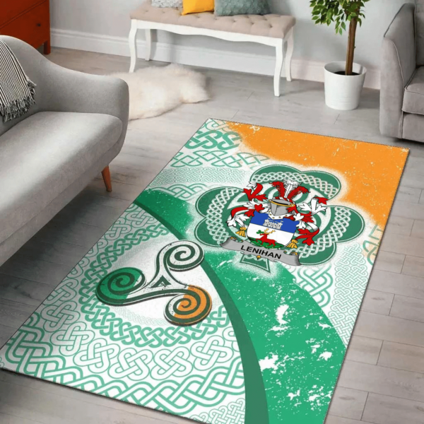 Ireland Area Rug - Lenihan or O'Lenaghan Family Crest Area Rug - Ireland Shamrock With Celtic Patterns - Image 2