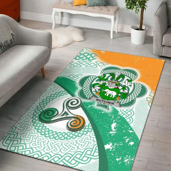 Ireland Area Rug - Butcher Family Crest Area Rug - Ireland Shamrock With Celtic Patterns - Image 2