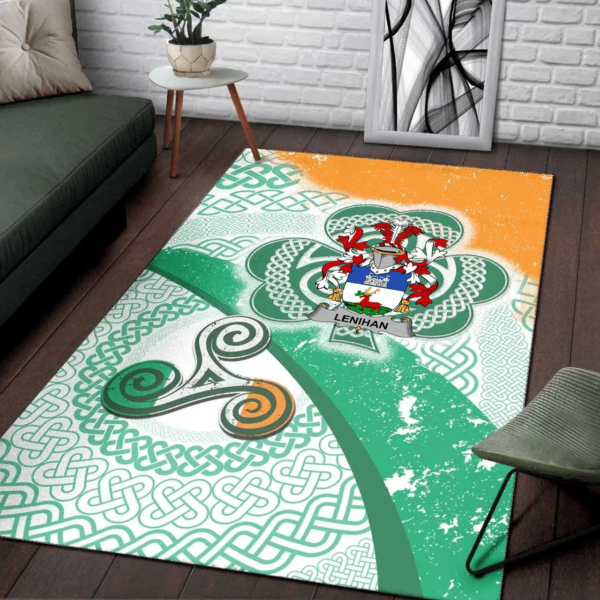 Ireland Area Rug - Lenihan or O'Lenaghan Family Crest Area Rug - Ireland Shamrock With Celtic Patterns - Image 3