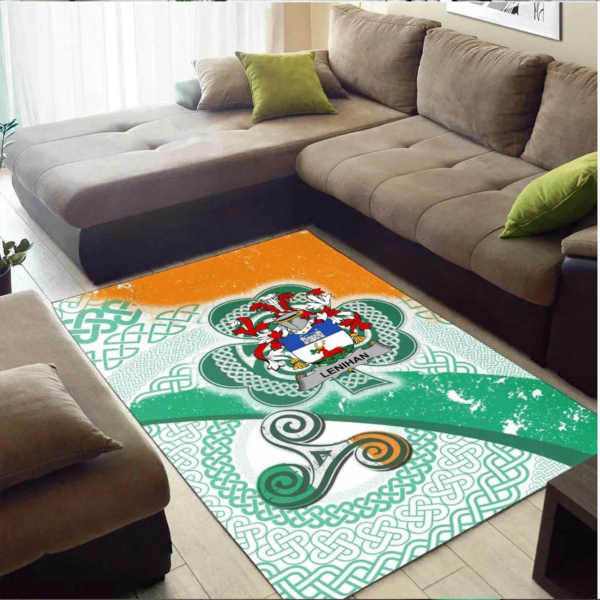 Ireland Area Rug - Lenihan or O'Lenaghan Family Crest Area Rug - Ireland Shamrock With Celtic Patterns