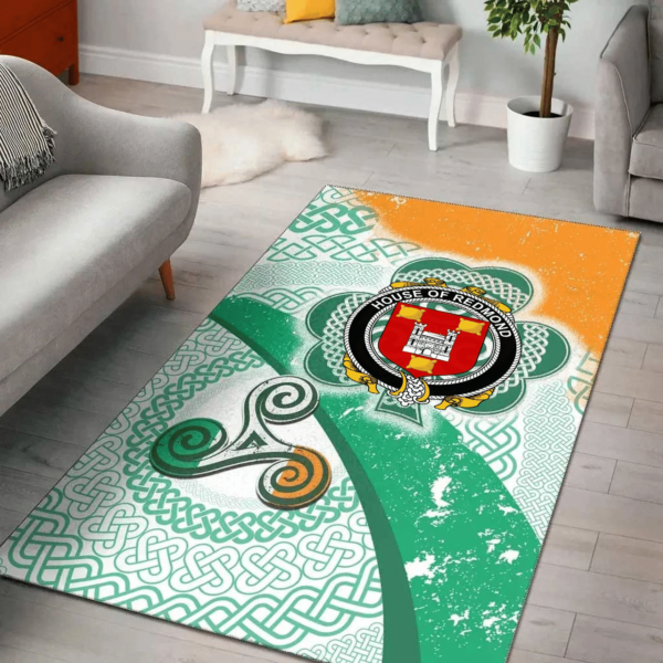 Ireland Area Rug - House of REDMOND Family Crest Area Rug - Ireland Shamrock With Celtic Patterns - Image 2