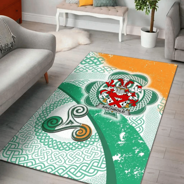 Ireland Area Rug - Archbold Family Crest Area Rug - Ireland Shamrock With Celtic Patterns - Image 2