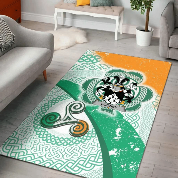 Ireland Area Rug - Looney or O'Lunney Family Crest Area Rug - Ireland Shamrock With Celtic Patterns - Image 2