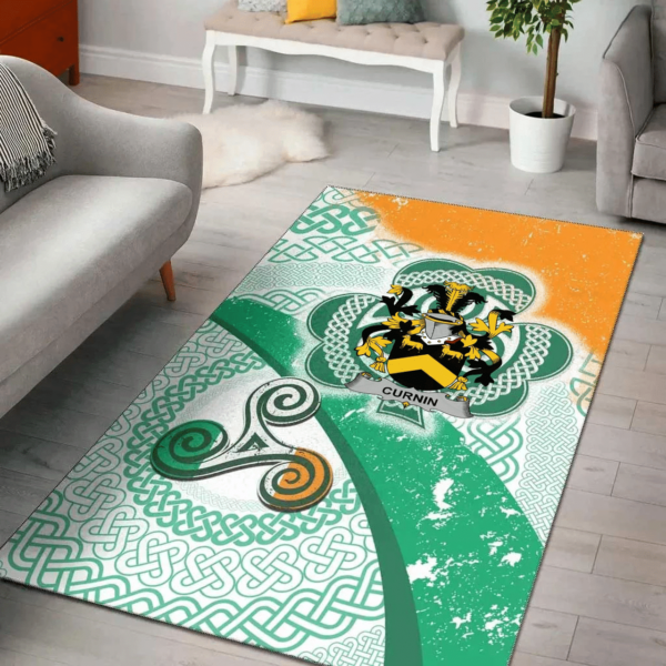 Ireland Area Rug - Curnin or O'Curneen Family Crest Area Rug - Ireland Shamrock With Celtic Patterns - Image 2