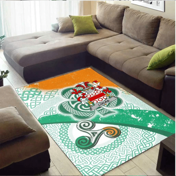 Ireland Area Rug - Lucas or Luke Family Crest Area Rug - Ireland Shamrock With Celtic Patterns