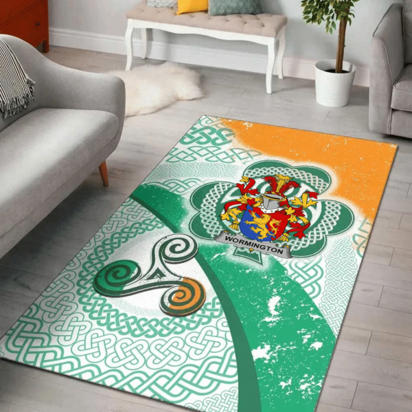 Ireland Area Rug - Wormington Family Crest Area Rug - Ireland Shamrock With Celtic Patterns - Image 2