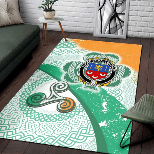 Ireland Area Rug - House of MACLOUGHLIN (Tirconnell) Family Crest Area Rug - Ireland Shamrock With Celtic Patterns - Image 3