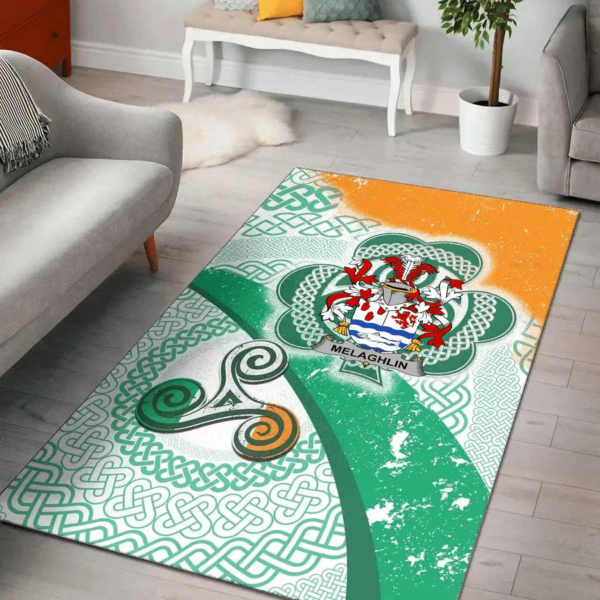 Ireland Area Rug - Melaghlin or O'Melaghlin Family Crest Area Rug - Ireland Shamrock With Celtic Patterns - Image 2