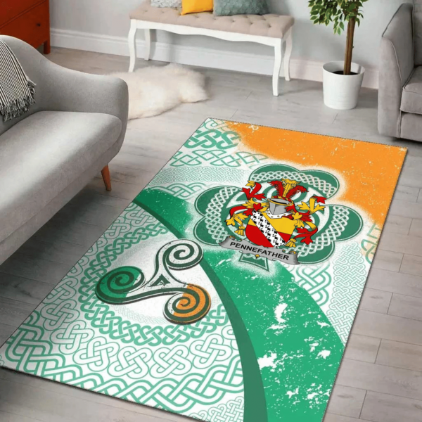 Ireland Area Rug - Pennefather Family Crest Area Rug - Ireland Shamrock With Celtic Patterns - Image 2