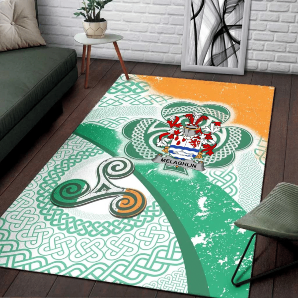 Ireland Area Rug - Melaghlin or O'Melaghlin Family Crest Area Rug - Ireland Shamrock With Celtic Patterns - Image 3