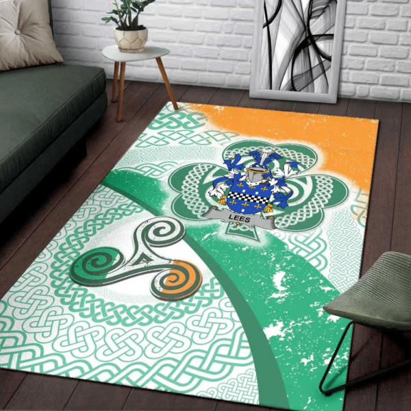 Ireland Area Rug - Lees or McAleese Family Crest Area Rug - Ireland Shamrock With Celtic Patterns - Image 3