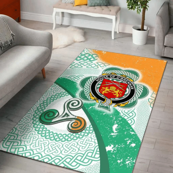 Ireland Area Rug - House of O'BRENNAN (Ossory) Family Crest Area Rug - Ireland Shamrock With Celtic Patterns - Image 2