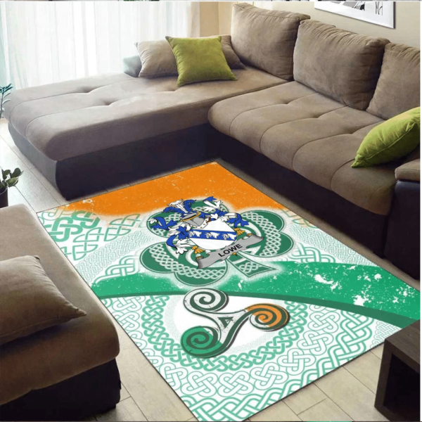 Ireland Area Rug - Lowe Family Crest Area Rug - Ireland Shamrock With Celtic Patterns