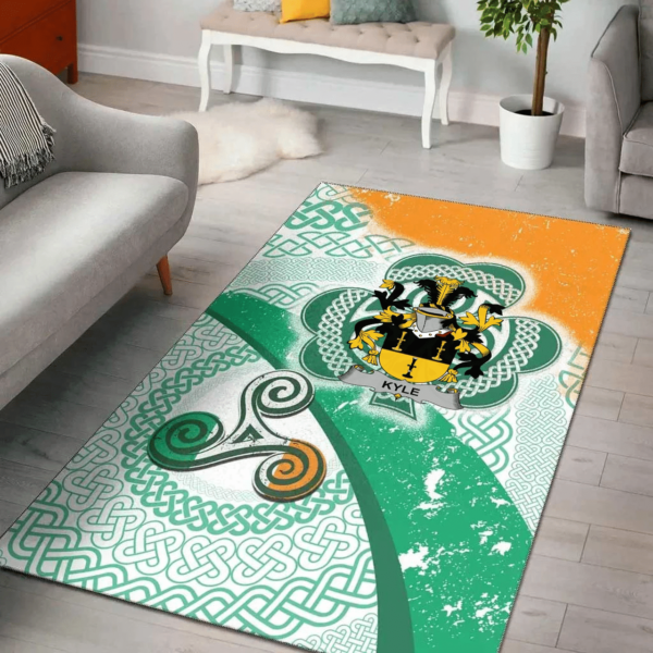 Ireland Area Rug - Kyle Family Crest Area Rug - Ireland Shamrock With Celtic Patterns - Image 2