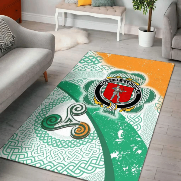 Ireland Area Rug - House of O'LOUGHLIN Family Crest Area Rug - Ireland Shamrock With Celtic Patterns - Image 2