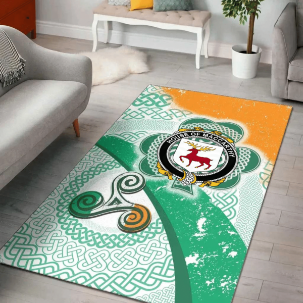 Ireland Area Rug - House of MACCARTHY Family Crest Area Rug - Ireland Shamrock With Celtic Patterns - Image 2