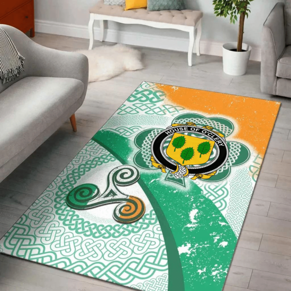 Ireland Area Rug - House of O'CLERY Family Crest Area Rug - Ireland Shamrock With Celtic Patterns - Image 2