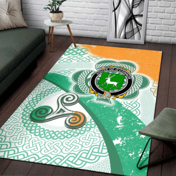 Ireland Area Rug - House of O'CONNOR (Corcomroe) Family Crest Area Rug - Ireland Shamrock With Celtic Patterns - Image 3