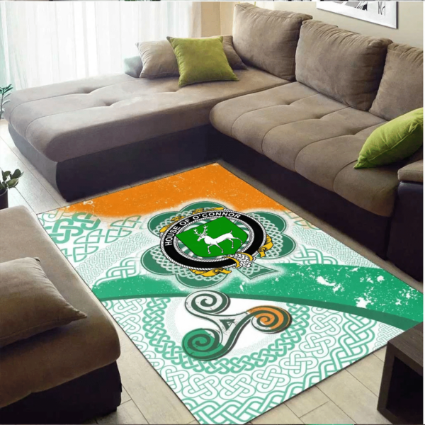 Ireland Area Rug - House of O'CONNOR (Corcomroe) Family Crest Area Rug - Ireland Shamrock With Celtic Patterns