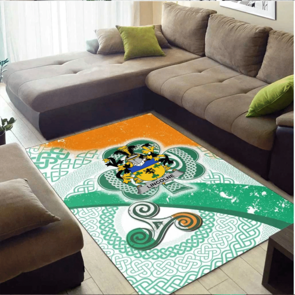 Ireland Area Rug - Lincolne Family Crest Area Rug - Ireland Shamrock With Celtic Patterns