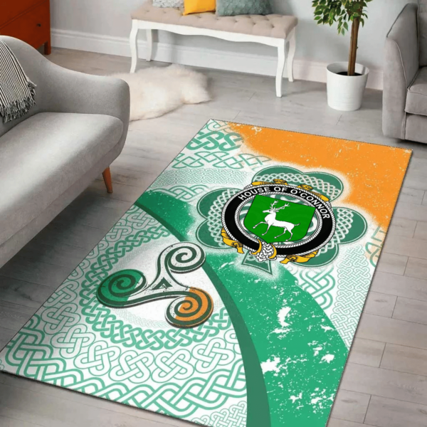 Ireland Area Rug - House of O'CONNOR (Corcomroe) Family Crest Area Rug - Ireland Shamrock With Celtic Patterns - Image 2