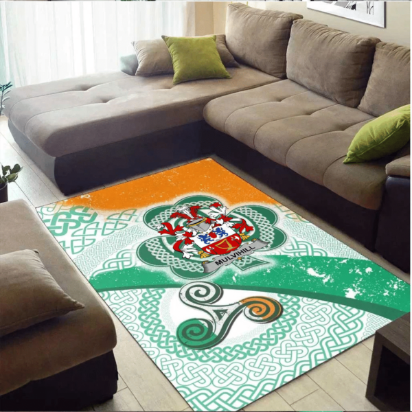 Ireland Area Rug - Mulvihill or O'Mulvihill Family Crest Area Rug - Ireland Shamrock With Celtic Patterns