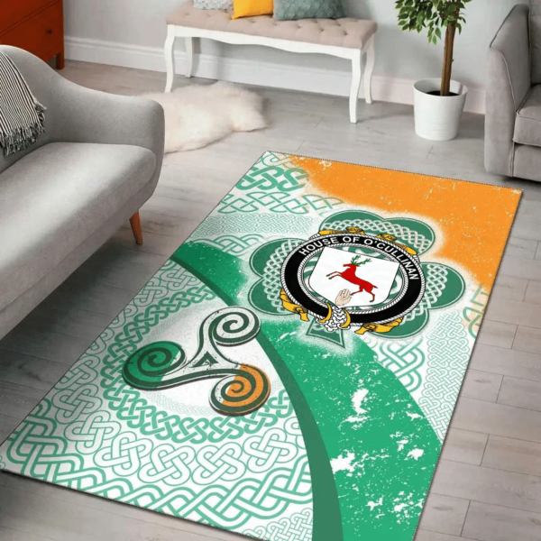 Ireland Area Rug - House of O'CULLINAN Family Crest Area Rug - Ireland Shamrock With Celtic Patterns - Image 2