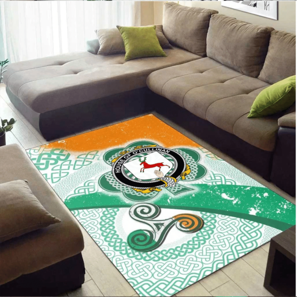 Ireland Area Rug - House of O'CULLINAN Family Crest Area Rug - Ireland Shamrock With Celtic Patterns