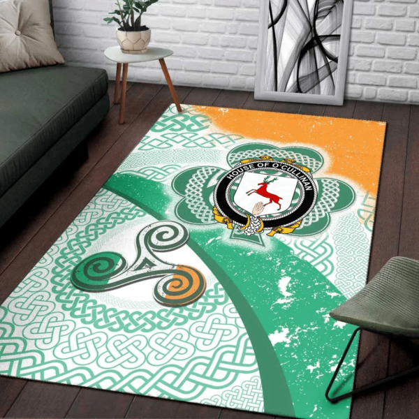 Ireland Area Rug - House of O'CULLINAN Family Crest Area Rug - Ireland Shamrock With Celtic Patterns - Image 3