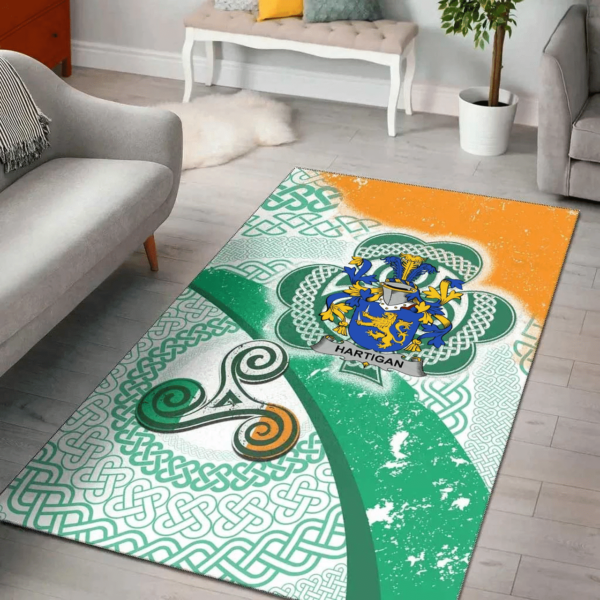 Ireland Area Rug - Hartigan or O'Hartagan Family Crest Area Rug - Ireland Shamrock With Celtic Patterns - Image 2