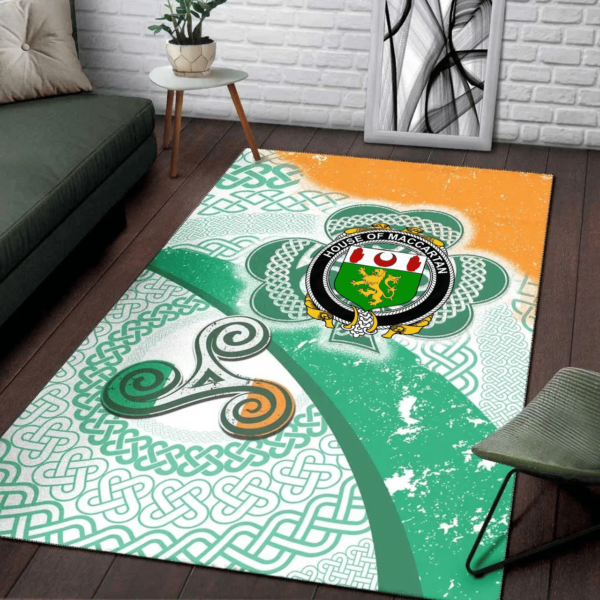 Ireland Area Rug - House of MACCARTAN Family Crest Area Rug - Ireland Shamrock With Celtic Patterns - Image 3