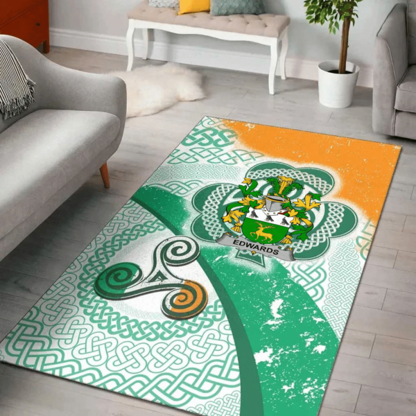 Ireland Area Rug - Edwards Family Crest Area Rug - Ireland Shamrock With Celtic Patterns - Image 2