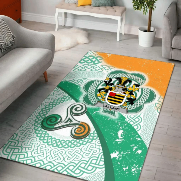 Ireland Area Rug - Tallant or Tallon Family Crest Area Rug - Ireland Shamrock With Celtic Patterns - Image 2