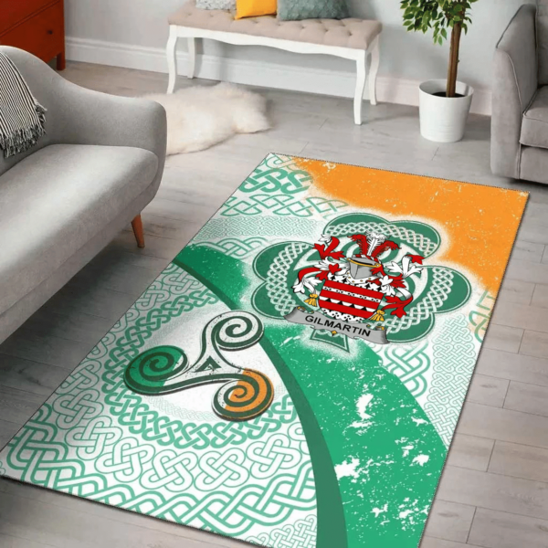 Ireland Area Rug - Gilmartin or Kilmartin Family Crest Area Rug - Ireland Shamrock With Celtic Patterns - Image 2