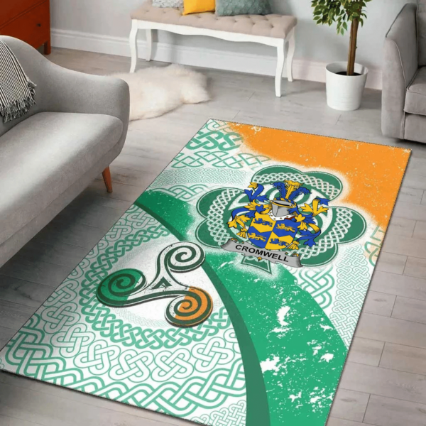 Ireland Area Rug - Cromwell Family Crest Area Rug - Ireland Shamrock With Celtic Patterns - Image 2