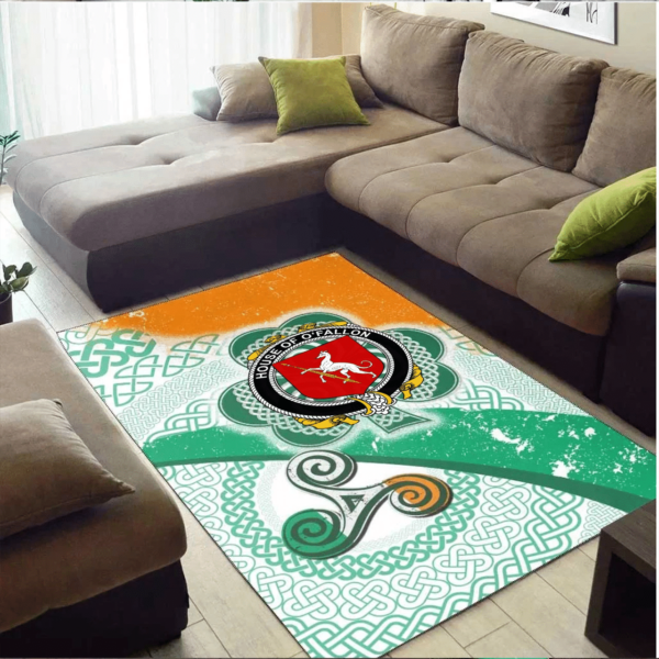 Ireland Area Rug - House of O'FALLON Family Crest Area Rug - Ireland Shamrock With Celtic Patterns