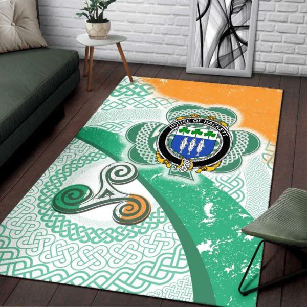 Ireland Area Rug - House of HACKETT Family Crest Area Rug - Ireland Shamrock With Celtic Patterns - Image 3